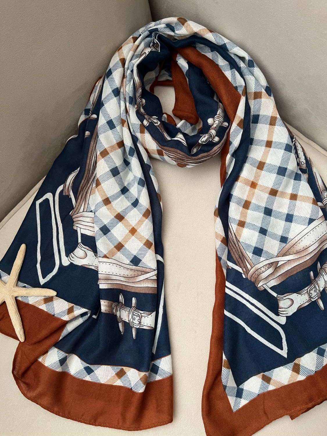 شال طرحدار نخ پنبه وارداتی
