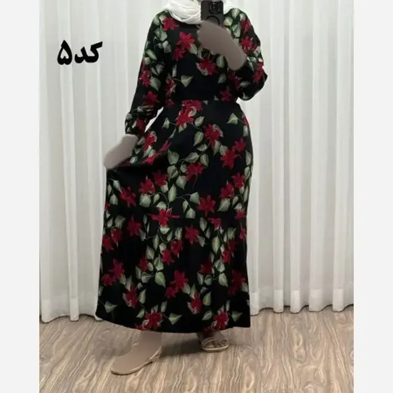 پیراهن نخی گلدار زنانه فری سایز مناسب 36 تا 46