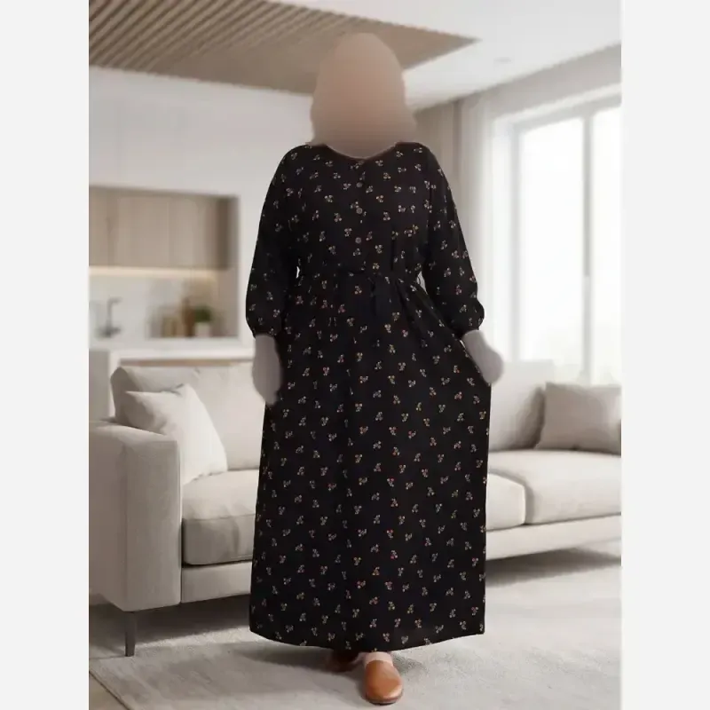 پیراهن گلدار جلو دکمه نخی سایز بزرگ