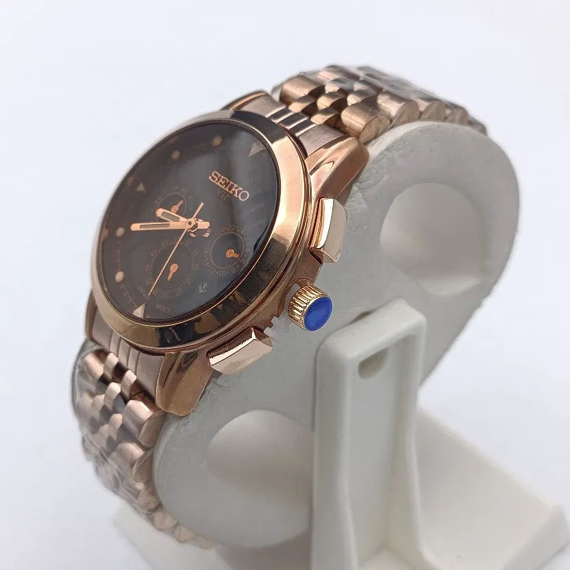 ساعت مچی زنانه سیکو بند استیل رزگلد صفحه مشکی تقویم دار موتور ژاپن