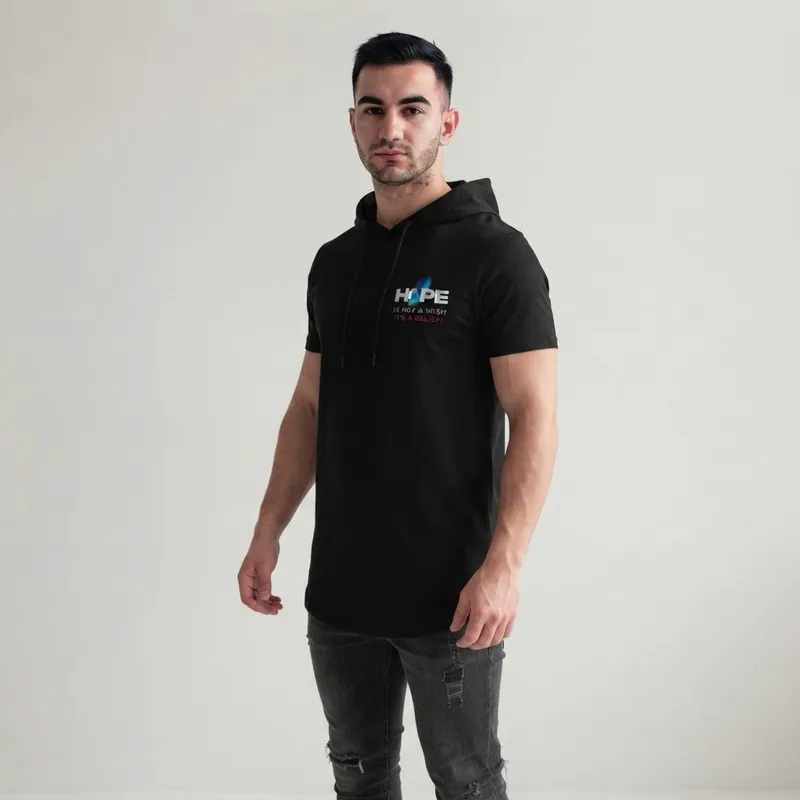 تی شرت مردانه آستین کوتاه الیاف نخی کلاه دار مدل HOPE جین وست
