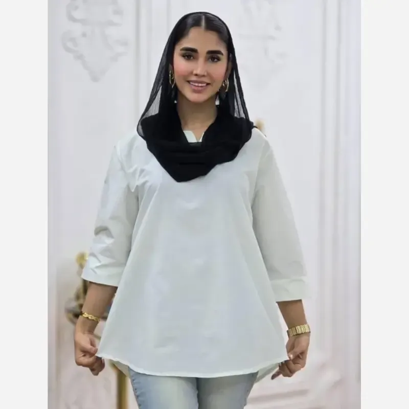 شومیز نخی ساده و دیپلمات یقه کوبایی زنانه فری سایز