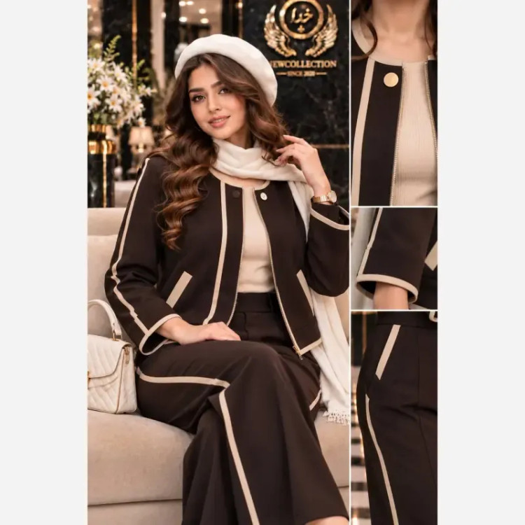 ست سویشرت و شلوار زنانه جنس سوپر مازراتی رنگ مشکی قهوه ای سرمه ای سایز فری 38 تا 46