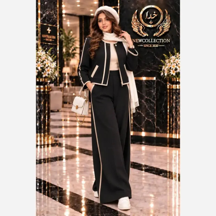 ست سویشرت و شلوار زنانه جنس سوپر مازراتی رنگ مشکی قهوه ای سرمه ای سایز فری 38 تا 46