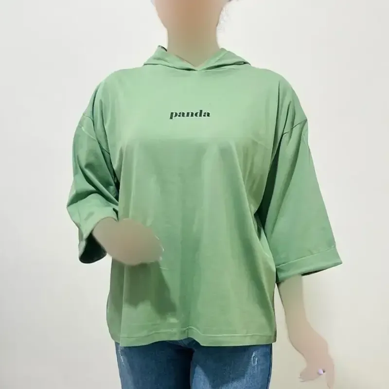 تیشرت باکسی کلاهدار چاپی نخ پنبه لش