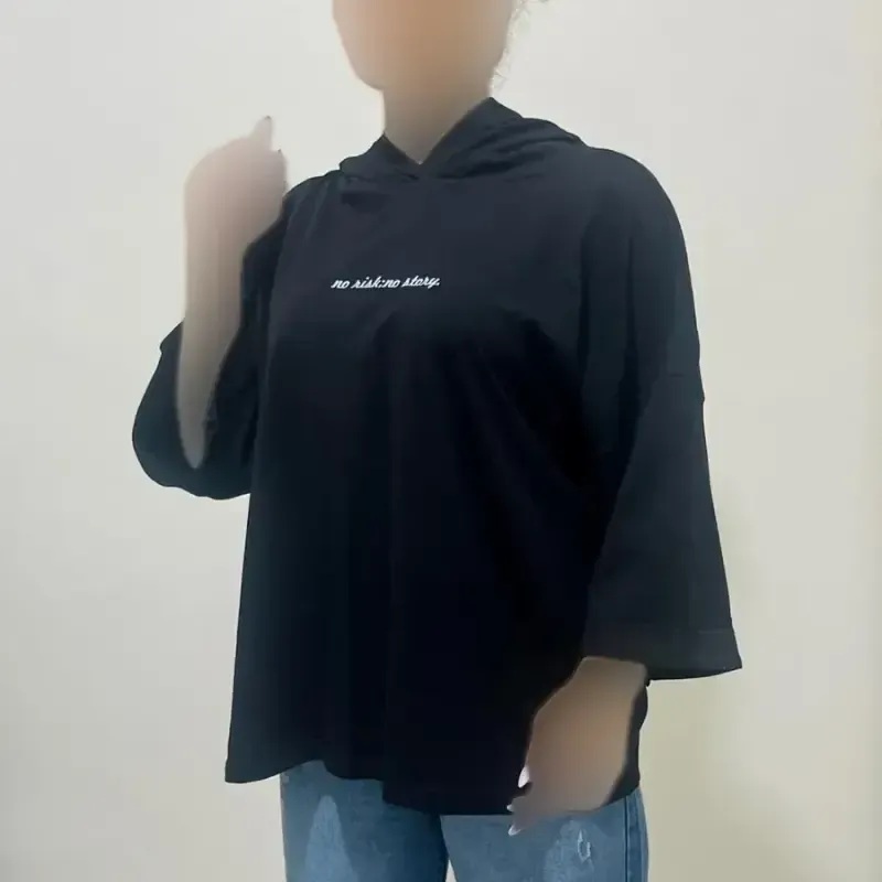 تیشرت باکسی کلاهدار چاپی نخ پنبه لش