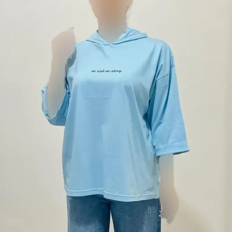 تیشرت باکسی کلاهدار چاپی نخ پنبه لش