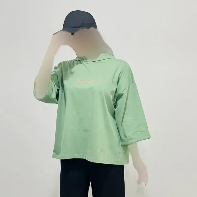 تیشرت باکسی کلاهدار چاپی نخ پنبه لش