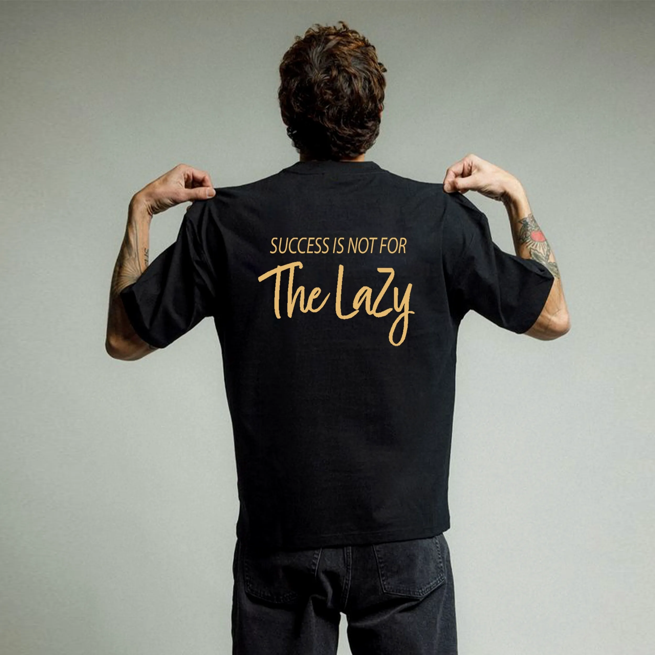تیشرت آستین کوتاه مشکی مردانه طرح The lazy پنبه سوپر