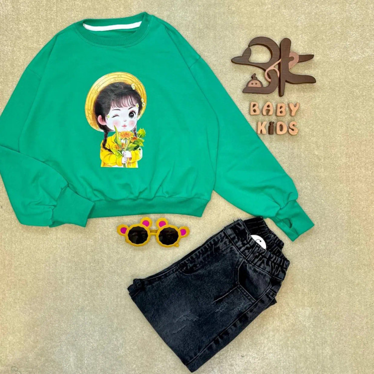 کراپ فینگردار پنبه دورس دخترانه طرح دختر سایز 5 تا 12 سال