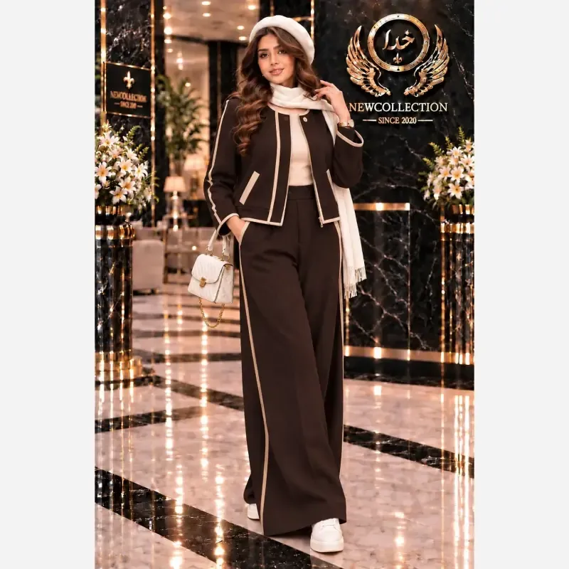 ست سویشرت و شلوار زنانه جنس سوپر مازراتی گرم بالا رنگ بندی مشکی قهوه ای سرمه ای فری سایز 38 تا 46