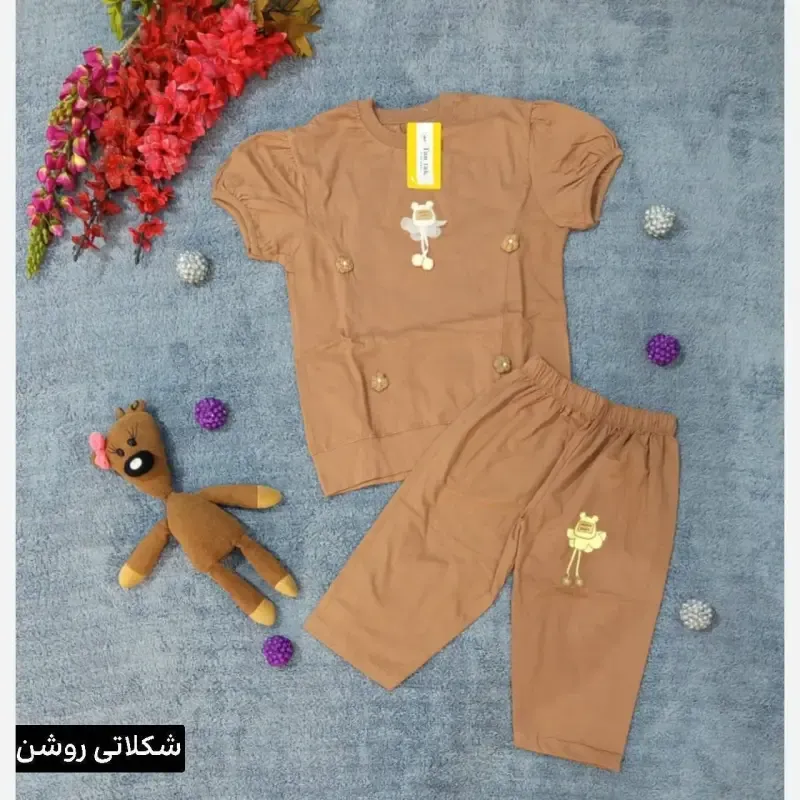 ست تیشرت شلوارک بچگانه عروسکی نازنین نخ پنبه سایز 40 و 45